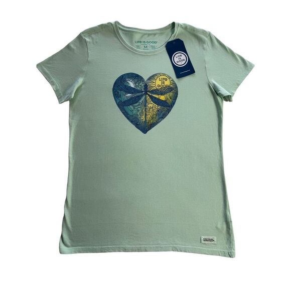 LIFE IS GOOD WOMEN’S MEDIUM Dragon Fly Heart T-Shirt - Picture 1 of 8
